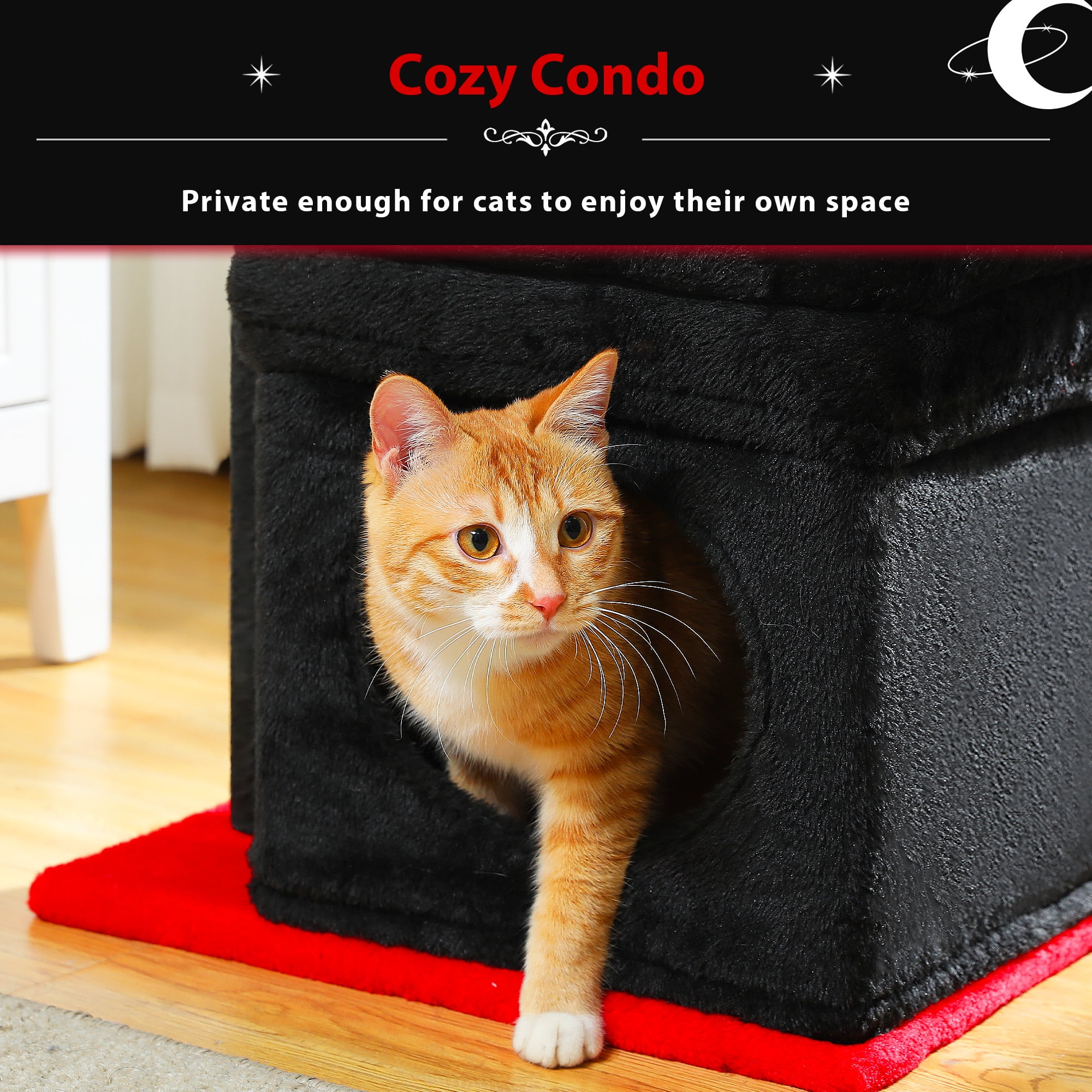 PAWZ Road Cat Tree Condo 27" Cat Tower with Large Top Perch and Scratching Posts for Kittens and Medium Cats, Black