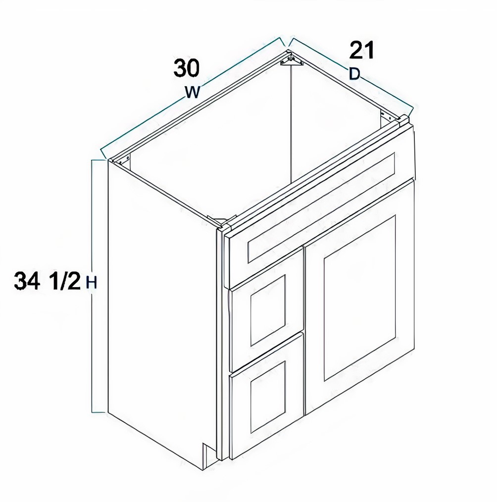 White Shaker Bathroom Vanity Sink Base with Drawers 30" Ready-to-Assemble Cabinet