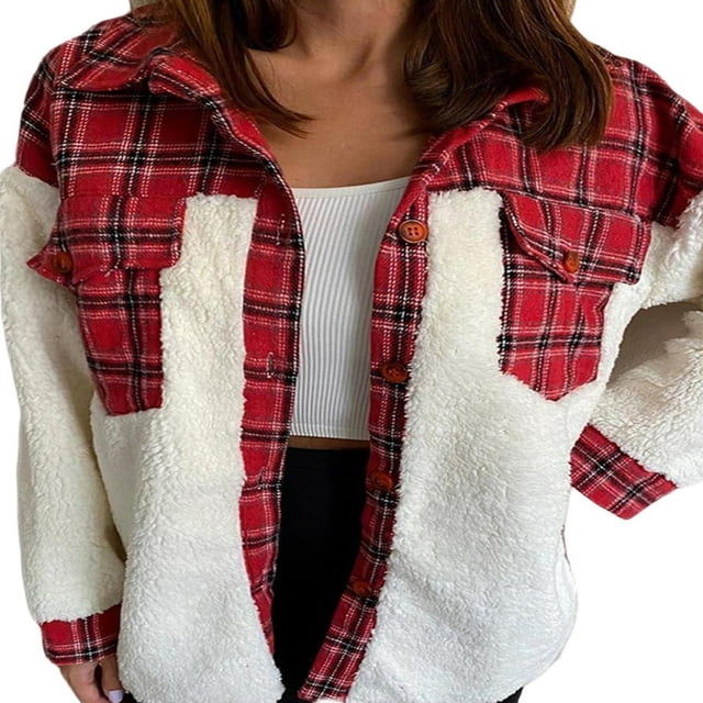MesaSe Chandail en Molleton à Carreaux en Polaire pour Femmes à Manches Longues avec Poches Veste d'Hiver à Revers Imprimé Léopard s
