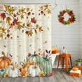 thumbnail image 2 of Shower Curtain 72"W x 72"L Fall Thanksgiving Pumpkins Maple Leaves Sunflowers Fabric Shower Curtains Set with Hooks Water Repellent Bathroom Curtains Machine Washable Bathroom Accessories, 2 of 6