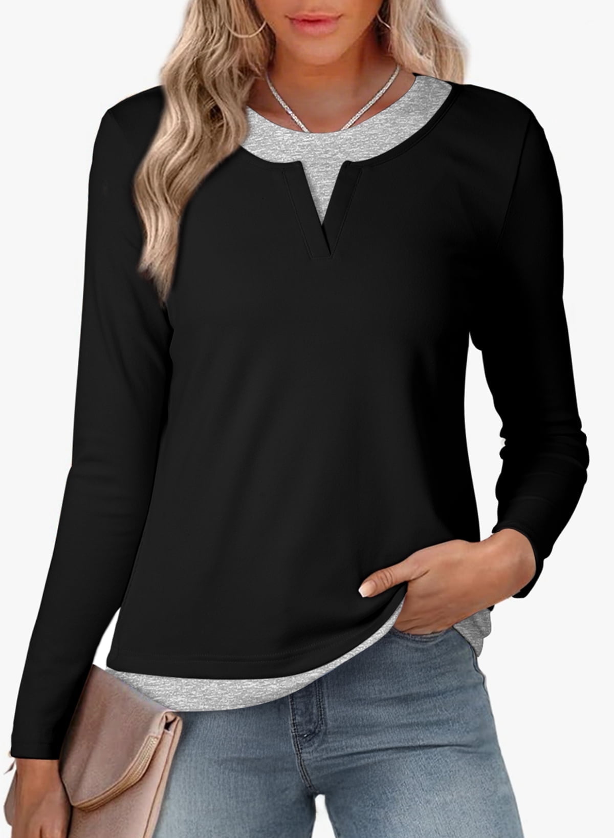 Dokotoo Women's Plus Size Summer Tops - Color Block Short Sleeve Loose T-Shirt, Business Casual