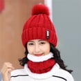 thumbnail image 4 of ruhuadgb Women Winter Outdoor Warm Knitted Hat Pompom Beanie Plush Cap Neckerchief Set, 4 of 8