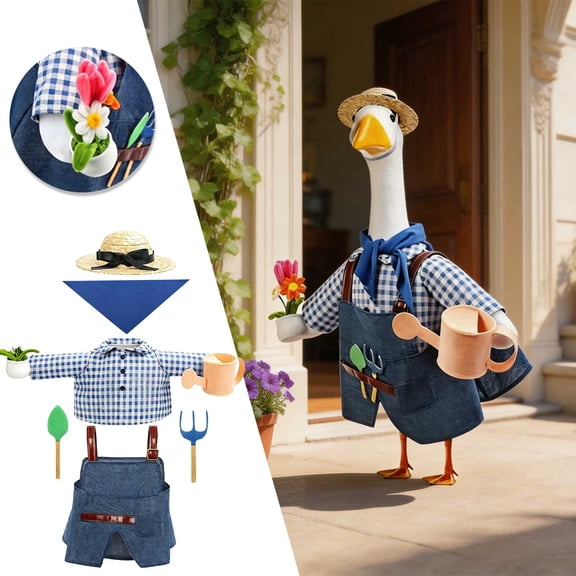 SPOORYYO 23 Inch Garden Goose Statue Outfit Gardener Theme Spring Decor Accessories