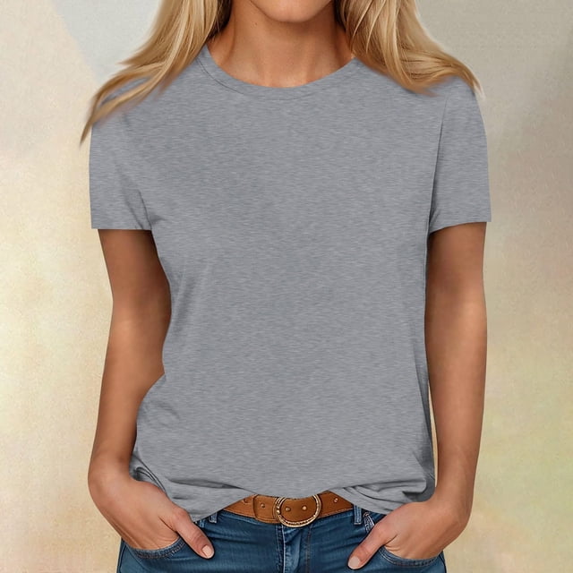 AherBiu Plus Size Womens T Shirts Crew Neck Loose Fitting Tshirts Casual Short Sleeve Solid Color Basic Tees