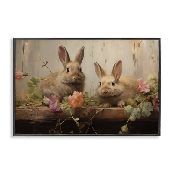 Stupell Industries French Country Easter Bunnies with Garden Blooms Black Framed Giclee Art, 18 x 12, by Arlington Prints