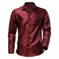 thumbnail image 3 of DDAPJ pyju Men's Shiny Like Silk Shirt Long Sleeve Pocket Button Down Shirts Nightclub Party Stage Shirt Wine L, 3 of 9