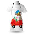 thumbnail image 3 of Dog Driver Apron Puppy Wearing A Driving Cap with Flower in Car Companion Humor Joke Cartoon, Unisex Kitchen Bib Apron with Adjustable Neck for Cooking Baking Gardening, Multicolor, by Ambesonne, 3 of 3