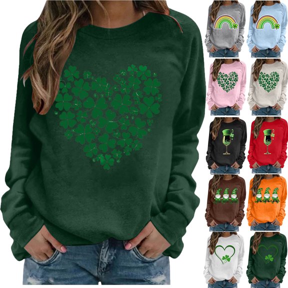 Teyfeniy St. Patrick's Day Sweatshirts for Women Graphic Long Sleeve Tops Casual Irish Gift Pullover Shirts Loose Crew Neck Comfy Tops