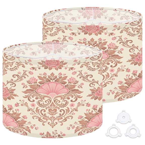 Lamp Shades Set of 2 Easy Assembly Floral Damask Pink Shell Motifs Vintage Ornamental Leaves Drum Lampshades for Table Lamps Floor Lamps Pendant Light 13"x13"x10" Replacement Lamp Shade