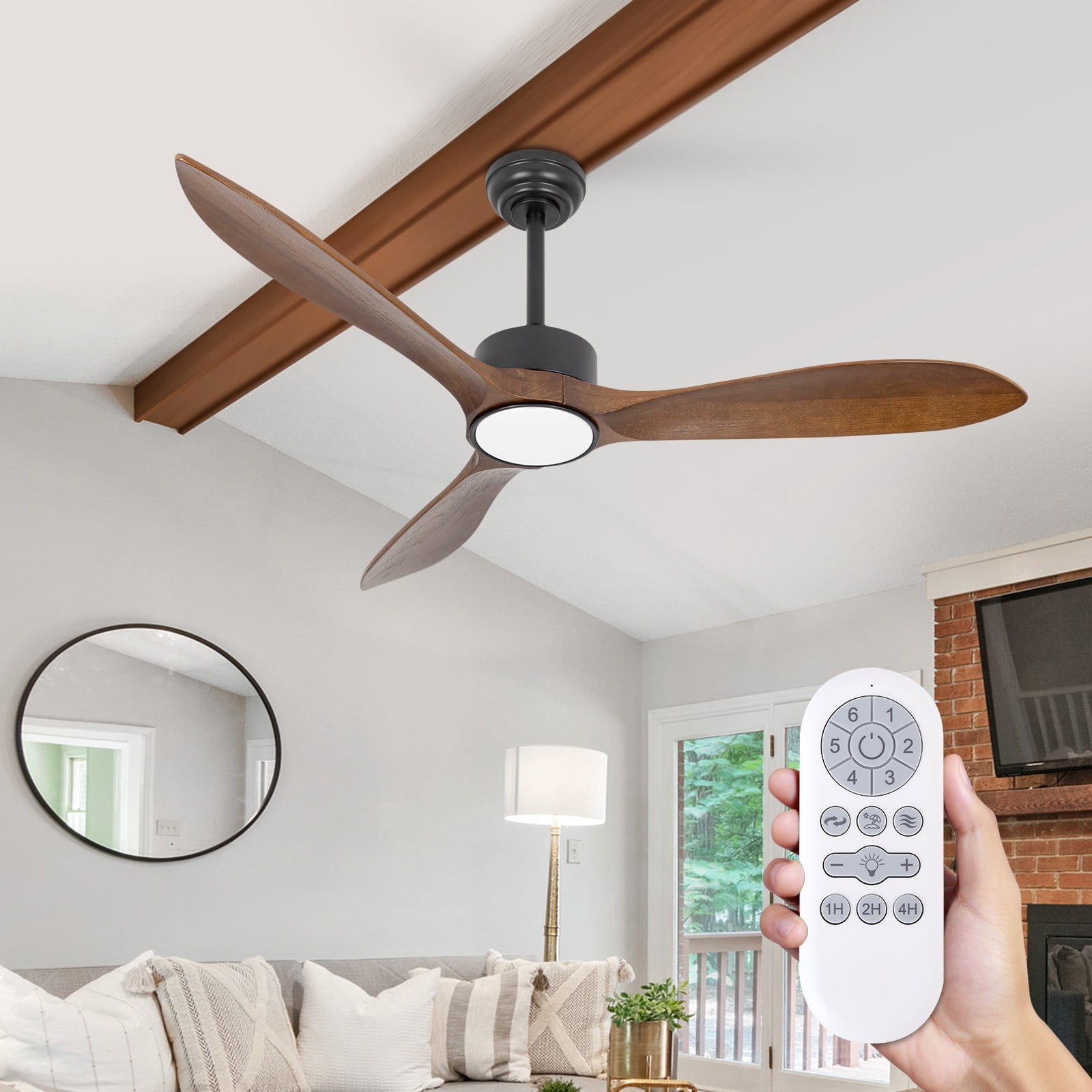 Wozzio 52 inch Dark Brown Ceiling Fan with Light and Remote Indoor/Bedroom/Patios/Living Room