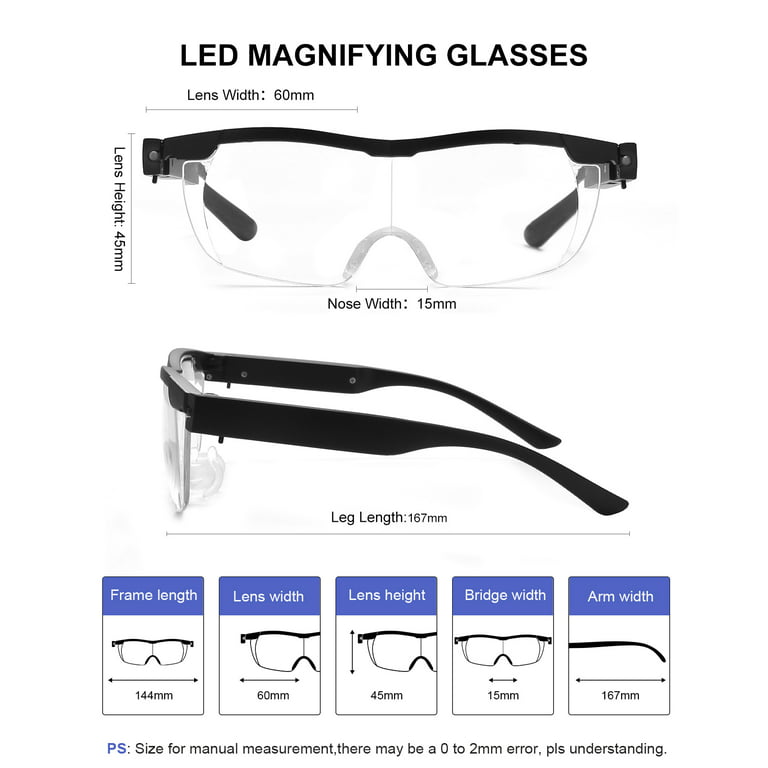 OuShiun 200% Magnifying Glasses with Light, Rechargeable LED Lighted  Magnification Eyeglasses, Mighty Bright Sight Hands Free Magnifier Glasses  for Reading Close Work Craft Jewellers Embroidery Hobby 