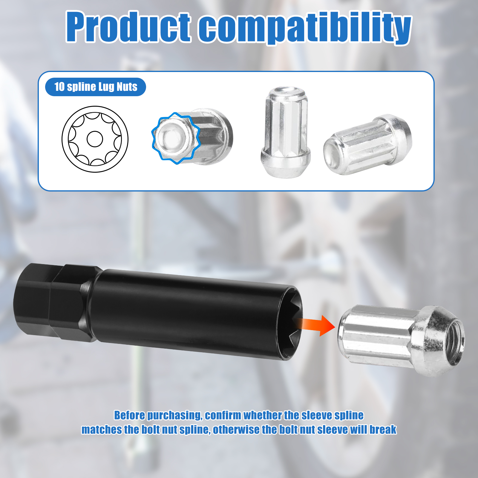AEVXKHI 10 Spline Lug Nut Key Set, 3 Pack 10 Point Lug Nut Removal Socket for Wheel Nuts and Lug Bolts, TA20-17/19, TA20-19/21, TA23-21/22, Passenger Car/SUV/Truck Hex Drive, Alloy Steel