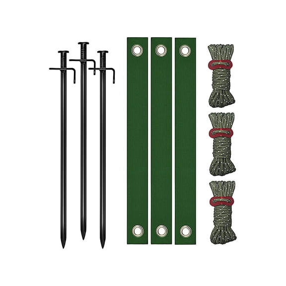 Ground Stakes Heavy Duty, Tree TiesforSupport, 12inMetal Flower Garden Stakes, 3 Pc Landscaping Stakes, Outdoor Garden Anchoring Kit, Olive Drab Bundle