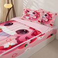 thumbnail image 3 of Erosebridal Cartoon Animal Pattern Zipper Full Size Comforter Sets with Fitted Sheet and 2 Pillowcases,Strawberry Floral Print Zipper Bedding Set,Pink Red,Pink Reversible, 3 of 6