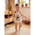 thumbnail image 4 of RUINIXCW Newborn Baby Girl Boy My First Thanksgiving Outfit Infant Baby Girl Boy Romper Overall Fall Clothes Sleeveless Turkey Croissant Embroidery Jumpsuit Overalls, 4 of 9