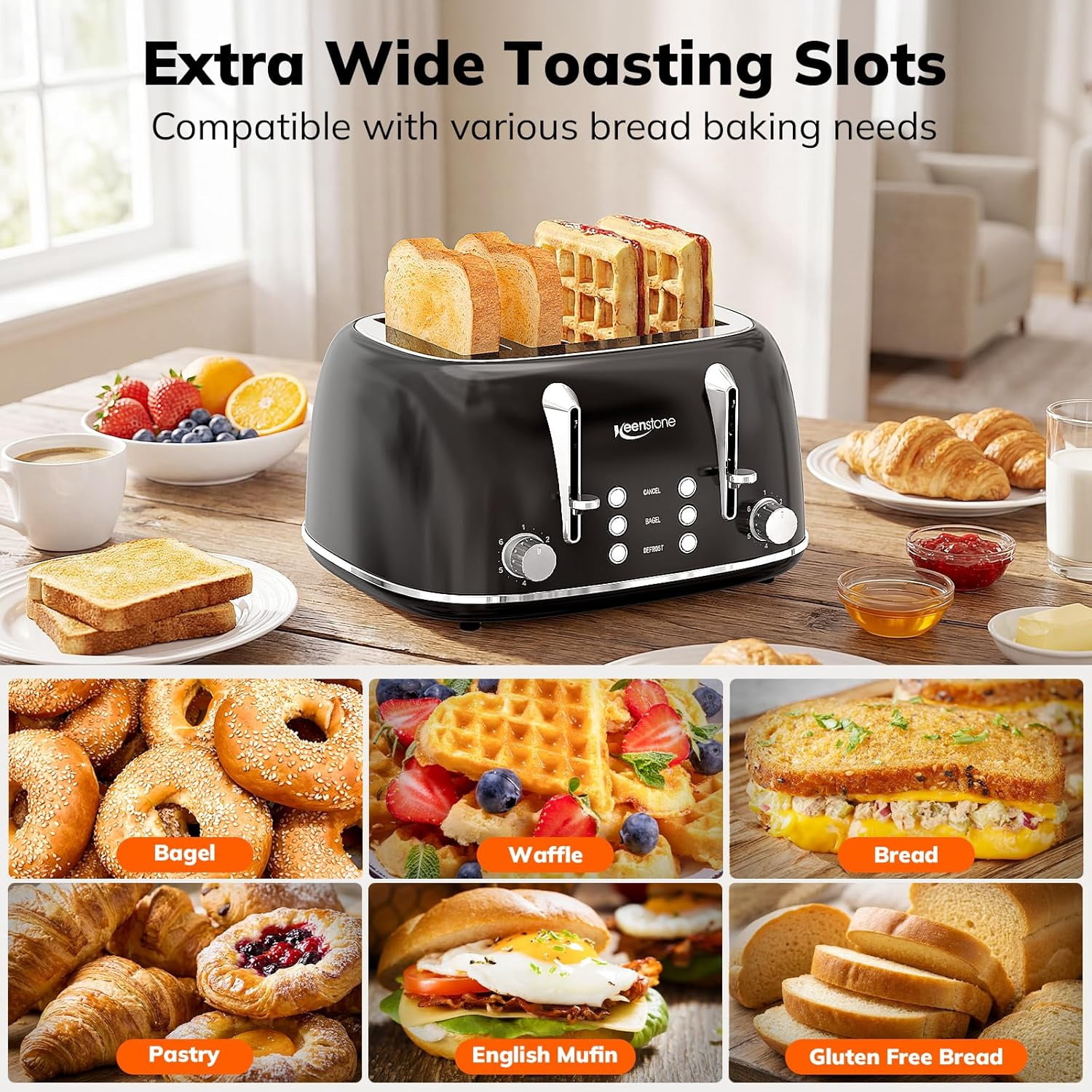 2 Slice Stainless Steel Toaster Retro with 6 Bread Shade Settings, Bagel, Cancel, Defrost Function, Extra Wide Slot, Removable Crumb Tray Green