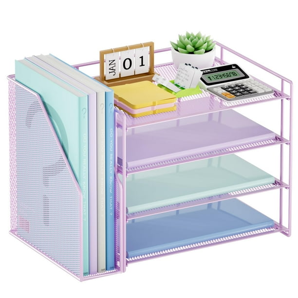 Organizador de escritorio Marbrasse con 4 bandejas deslizantes color morado