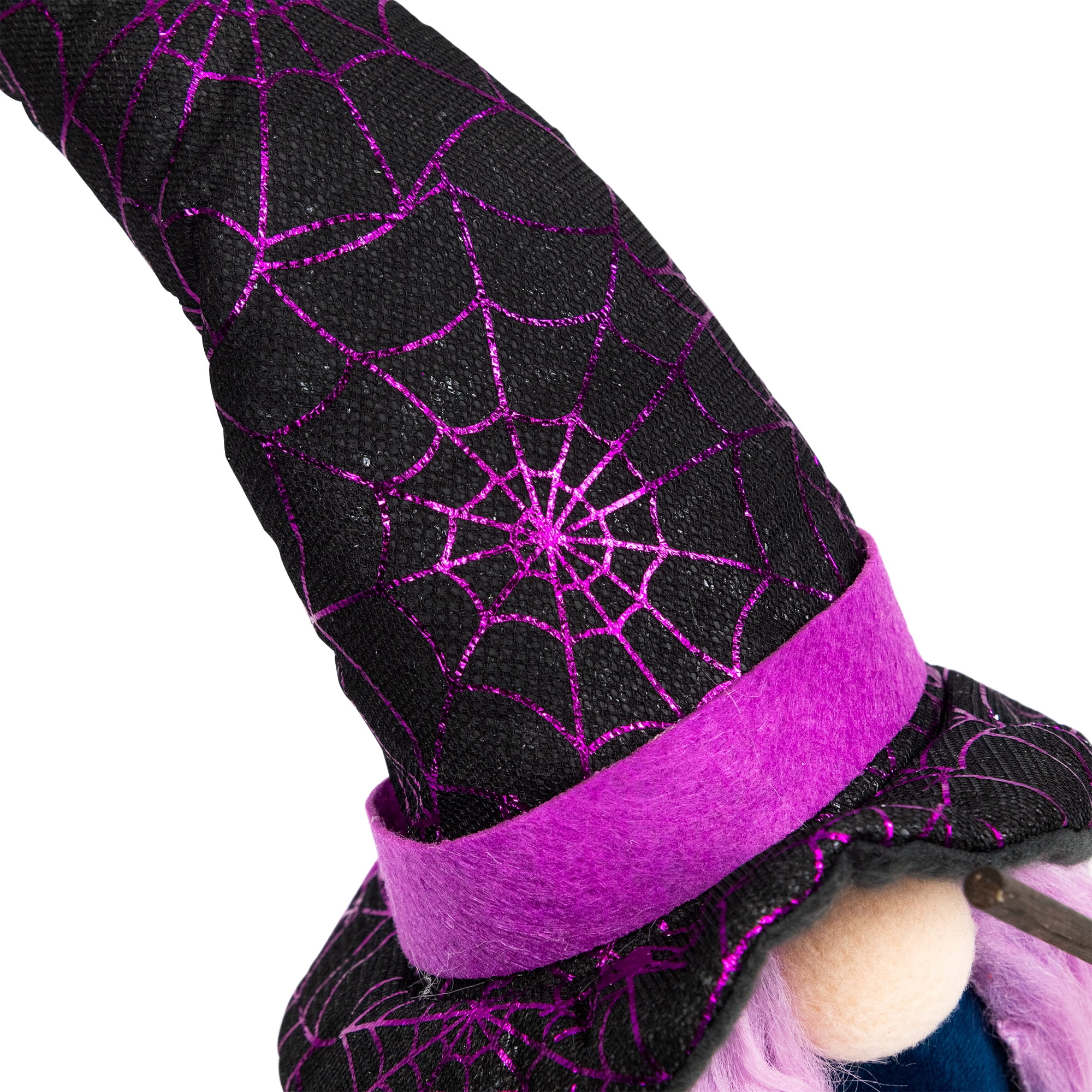 15" Black and Purple Halloween Gnome Witch with Broom