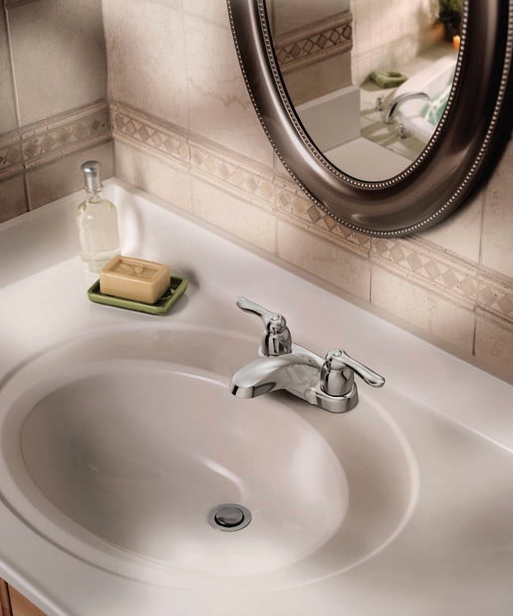 Moen 64922 Chateau Double Handle Centerset Low Arc Bathroom Faucet