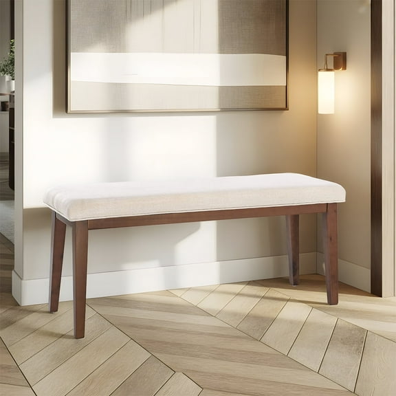 L'AGRATY Upholstered Bench for End of Bed, 42.5'' Entryway Bench for Living Room, Bedroom Bench with Solid Wood Leg for Living Room Bedroom,Indoor and Hallway (Bench, Beige)