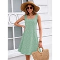 thumbnail image 2 of Women's Summer Square Neck Sleeveless Dress with Pockets, Leaves Green Casual A-Line Mini Sundress, Beach Vacation Tank Dress, Size L, 2 of 7