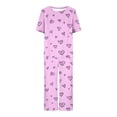 thumbnail image 3 of Offres du Jour Liquidation Iumwxz Pyjamas Doux Tendance Ensembles Assortis Pyjamas pour Femmes Imprimé Cœur Col Rond Manches Courtes Taille Élastique Pantalons Raccourcis Ensembles pour Femmes Vêtements d'Extérieur, 3 of 4