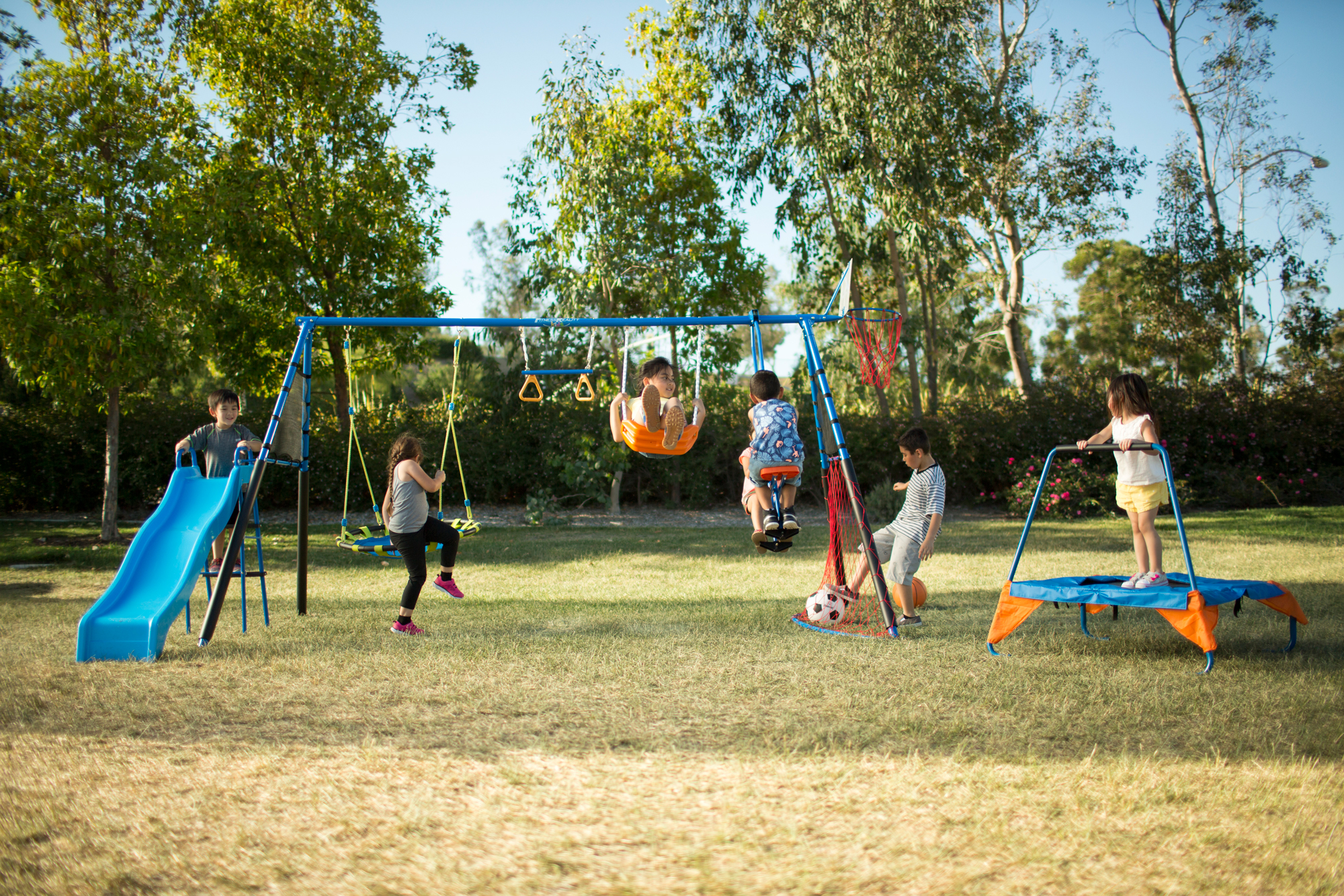 Fitness Reality Kids 'The Ultimate' 8 Station Sports Series Metal Swing Set with Basketball and Soccer - image 3 of 16