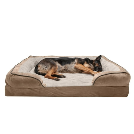 UPC: 0842229119824 | FurHaven Pet Products | Memory Foam Perfect Comfort Velvet Waves Sofa-Style Couch Pet Bed for Dogs & Cats Brownstone Jumbo Plus