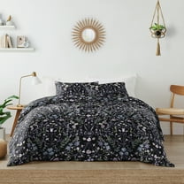Sweet Jojo Designs Boho Floral Wildflower Black and Purple Girl Queen Duvet Cover Bedding Set 3 Piece