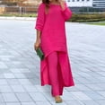 thumbnail image 3 of Women's 2 Piece Outfit Sets Casual 3/4 Sleeve T-Shirts Irregular Hem Wide Leg Pants Lounge Suits, 3 of 5