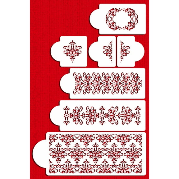 Designer Stencils C367 Five Tier Lace Set Cake Stencil, Beige/semi-transparent