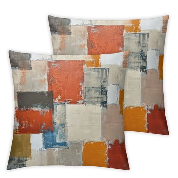 Orange Beige and Grey Throw Pillow Covers Modern Abstract Painting Decorative Pillow Cases Home Decor Standard Square Pillowcases