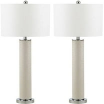 SAFAVIEH Ollie 31.5 in. H Faux Column Table Lamp, Cream Faux Woven Leather, Set of 2