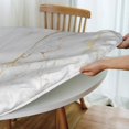 thumbnail image 4 of Gold and White Marble Tablecloth with Elastic Edge, Round Table Cloth Washable Reusable Table Cover for Kitchen Dining Party Picnic, Small (Suitable for 40-44 in), 4 of 6