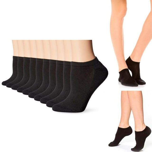 12 pares de calcetines tobilleros de corte bajo para mujer, talla 9-11, deportivos, negros