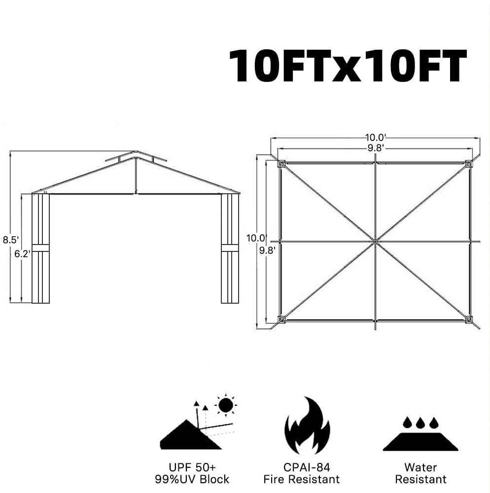 IULULU 10’ x 10’ Double-Vented Mosquito Netting Gazebo, Premium Powder-Coated Steel Frame