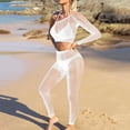 thumbnail image 4 of JSGEK Women Halter Neck Fishnet Crop Top and Pants Set Sheer Fabric 2 Piece Lingerie for Beach or Poolside White Free Size, 4 of 5