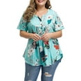 thumbnail image 1 of URMAGIC Women Short-sleeved T-shirt V-neck Button Blouse Floral Plus Size Tunics Tops, 1 of 6