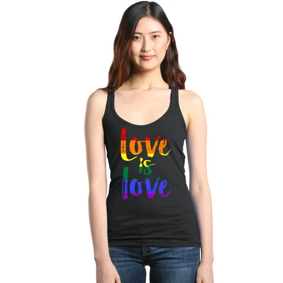 Shop4Ever Women's Love is Love Rainbow Gay Pride Racerback Tank Top XX-Large Black