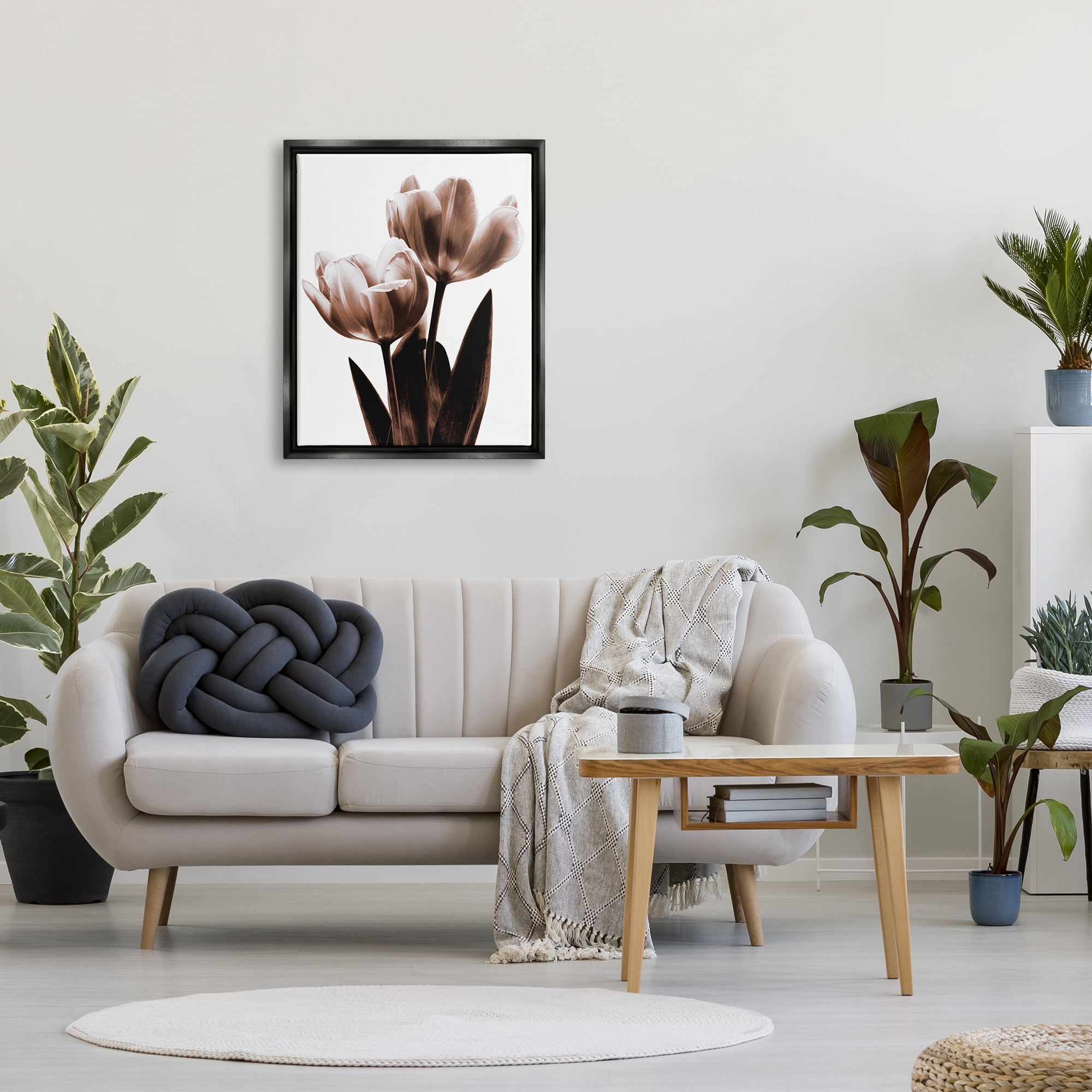 Stupell Modern Tulip Silhouette Duo Botanical & Floral Photography Black Floater Framed Art Print Wall Art