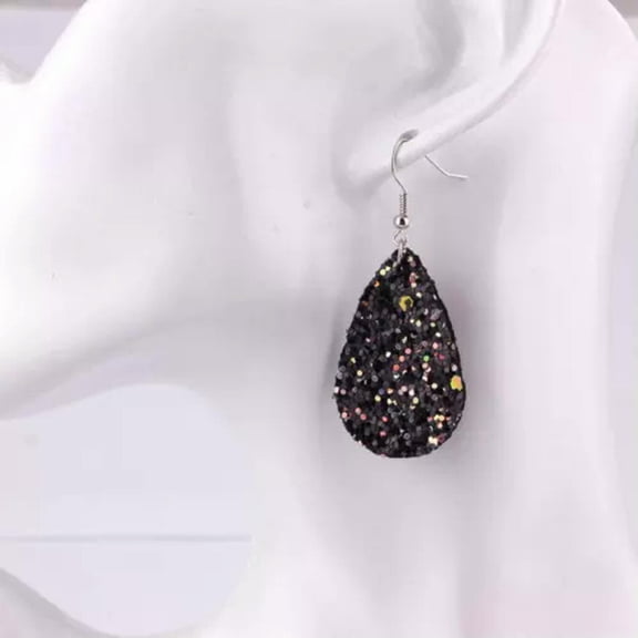 Glitter Earrings Leather Teardrop Dangle Sequins Bohemian Boho Jewelry Accessory