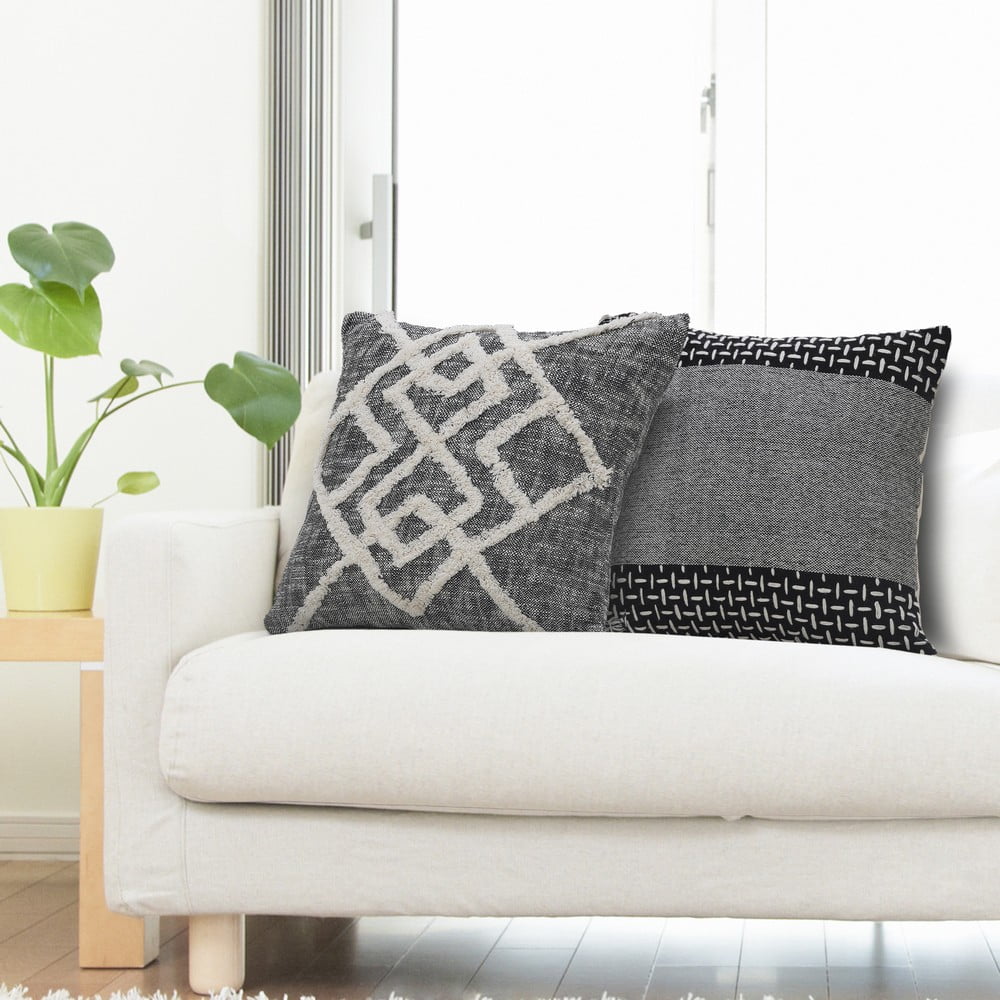 Ox Bay Tufted Geometric Diamond Square Throw Pillow, 20", Black / Cream, Count per Pack 1