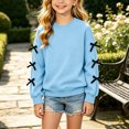 thumbnail image 6 of jobturf Girls Crewneck Sweatshirt Cute Black Bow Decor Long Sleeve Pullover Tops Holiday Party Fleece&nbsp;Lined Sweatshirts for Kids 150, 6 of 7