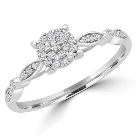 Majesty Diamonds MDR180028-3 0.14 CTW Round Diamond Promise Cluster Engagement Ring in 10K White Gold - Size 3