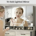 thumbnail image 3 of VEANERWOOD Vanity Set with Lighted Tri-Fold Mirror  Vanity Set with Hidden Storage Shelves and 2 Drawers,3 Color Lighting Modes, 3 of 8