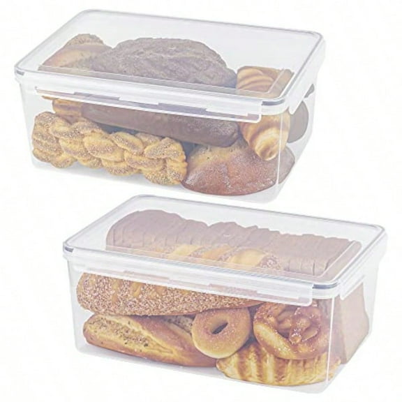Tiawudi 2 Pack Large Bread Box for Kitchen Countertop Airtight Bread Storage Container for Homemade Bread and Bakery Loaf Plastic Bread Keeper 11.6 Qt/ 11L Each