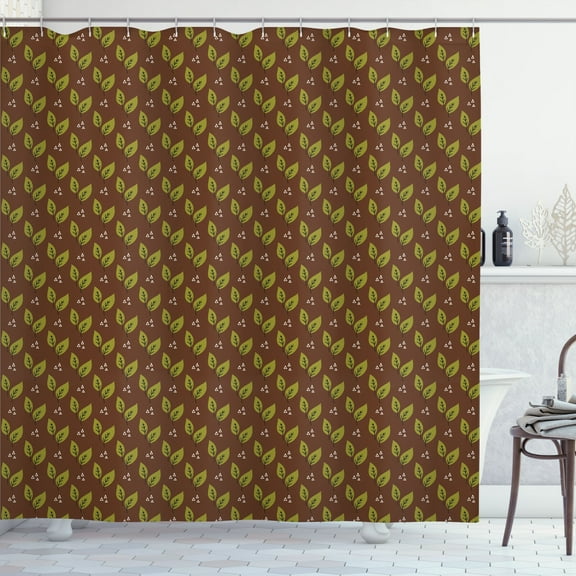 Ambesonne Nature Shower Curtain, Triangles and Leaves Pattern, 69"Wx75"L, Dark Khaki Pale Redwood