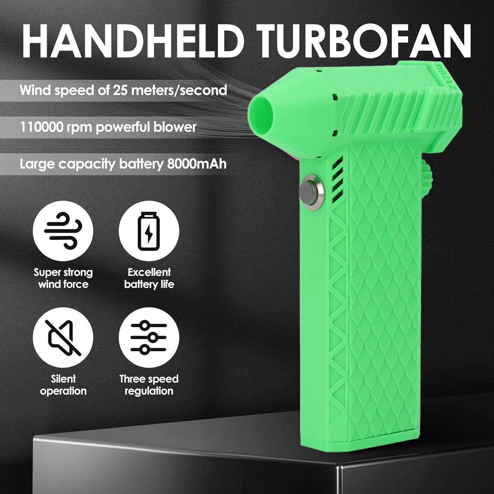 NFTIGB Jet Fan Air Blower 110000RPM Cordless Compressed Air Duster 25m/s Brushless Dust Cleaner Built-in 8000mAh Battery for Computer Keyboard Car Cleaning, Green
