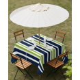 thumbnail image 2 of Outdoor Tablecloth with Umbrella Hole, Navy Blue Green Striped Spillproof Waterproof Outdoor Table Cover, Gradient Horizontal Lines Patio Tablecloths for Party/Garden/Picnic, Square 54"x54", 2 of 7