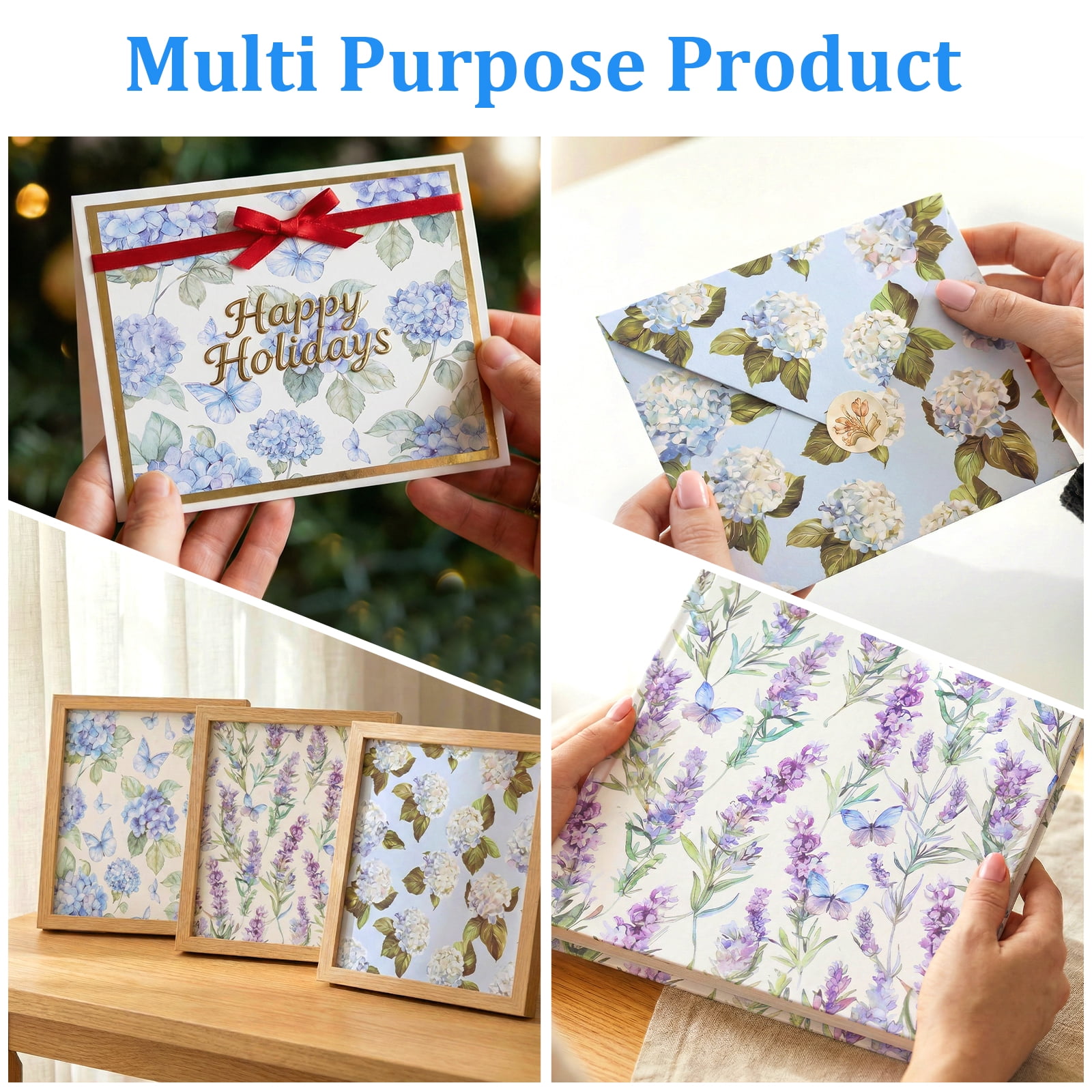 48Pcs Vintage Floral Scrapbook Paper Set Double Sided Flower Pattern Decorative Craft Paper for Birthday DIY Card